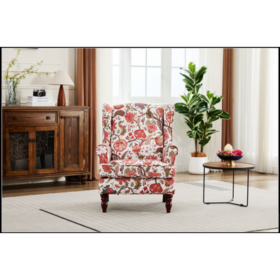 Chaise d'appoint moderne avec pieds en bois rétro, fauteuil rembourré confortable, canapé simple à motif floral pour le salon et la chambre à coucher