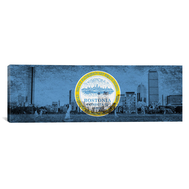Impression panoramique sur toile, drapeau boston, massachusetts, grunge, H 12 po x l 36 po x P 1,5 po