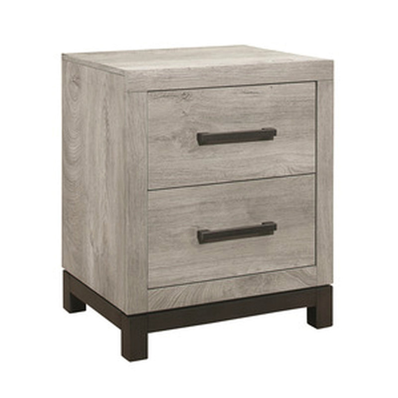 Table de chevet 2 tiroirs 25 po Classic, poignées en métal, gris grain de bois