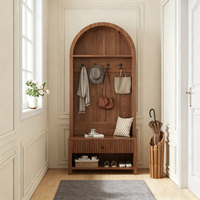 Porte-manteau arqué de 80 cm de large avec banc et rangement à chaussures