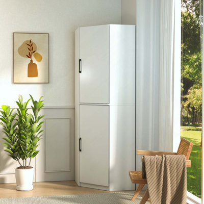 Armoire de coin de cuisine, armoire de rangement autoportante en L de 70,87 po de hauteur avec 2 portes et tablettes, armoire d'angle peu encombrante avec organisateurs de porte pour la cuisine, la salle à manger et le salon