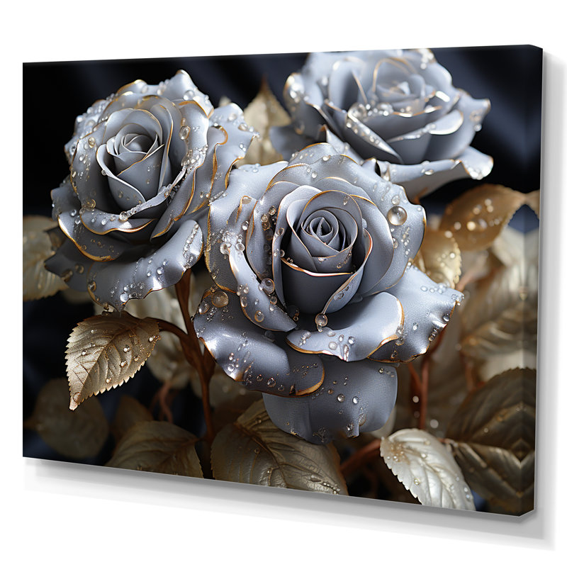 Gris et rose rose passion - roses, art mural, Toile tendue, 12" H x 20" W