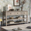 Console avec étagères ouvertes et tiroirs, dosseret de rangement en bois massif et MDF-450073160-451570759-535346411