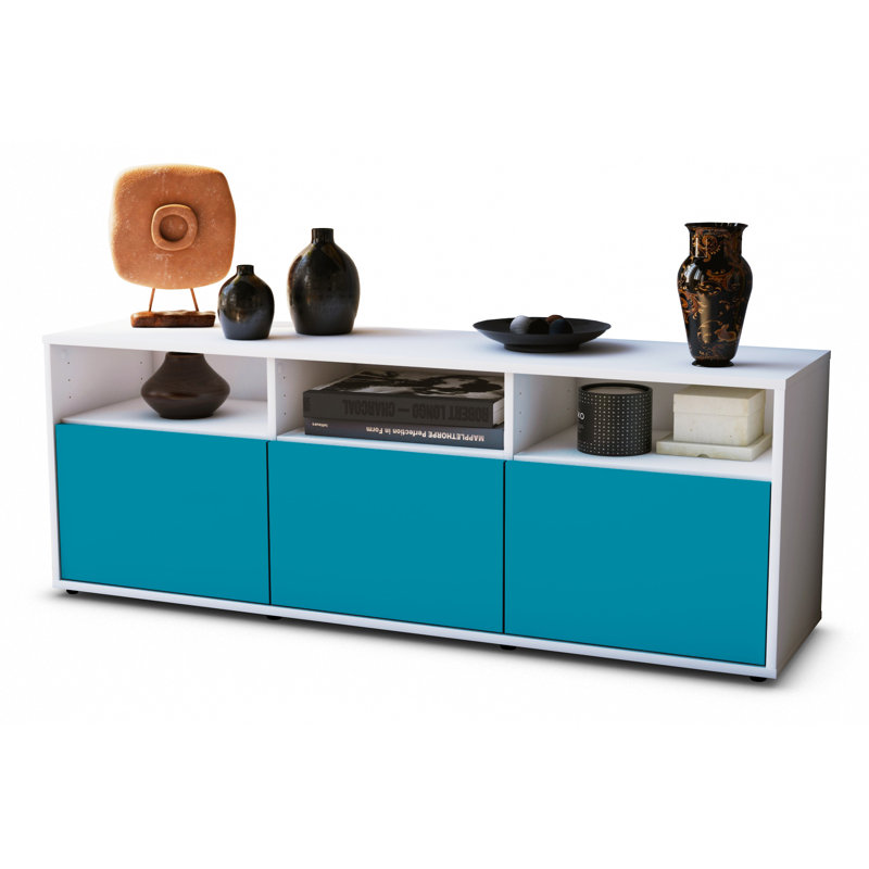 Wylie Unfinished TV Stand, Turquoise / Matte White