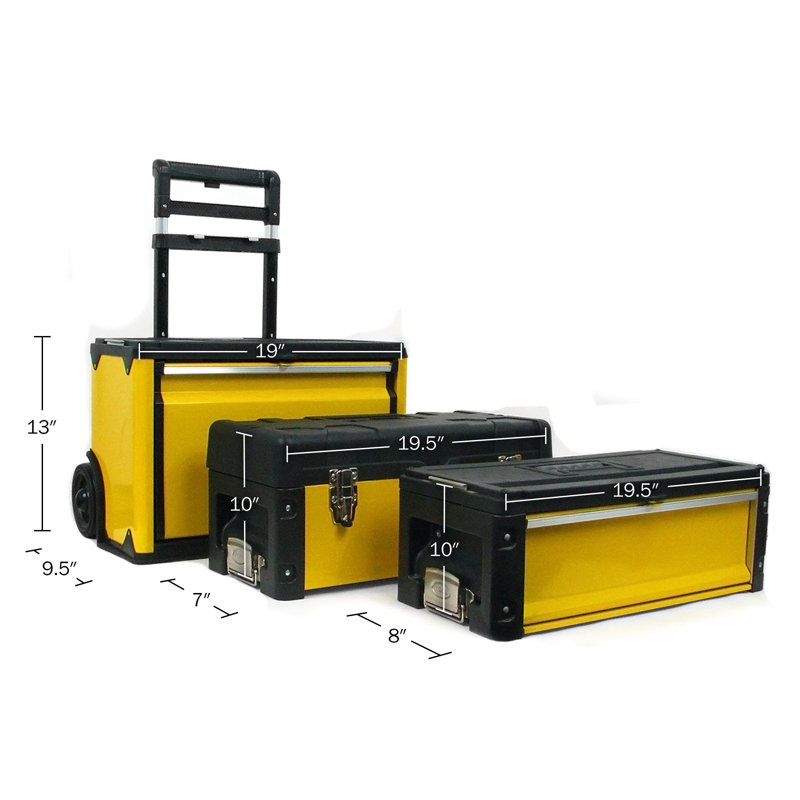 Stalwart Portable Tool Box with Wheels Stackable 3-in-1 Tool Chest Foldable Comfort Handle and Latches