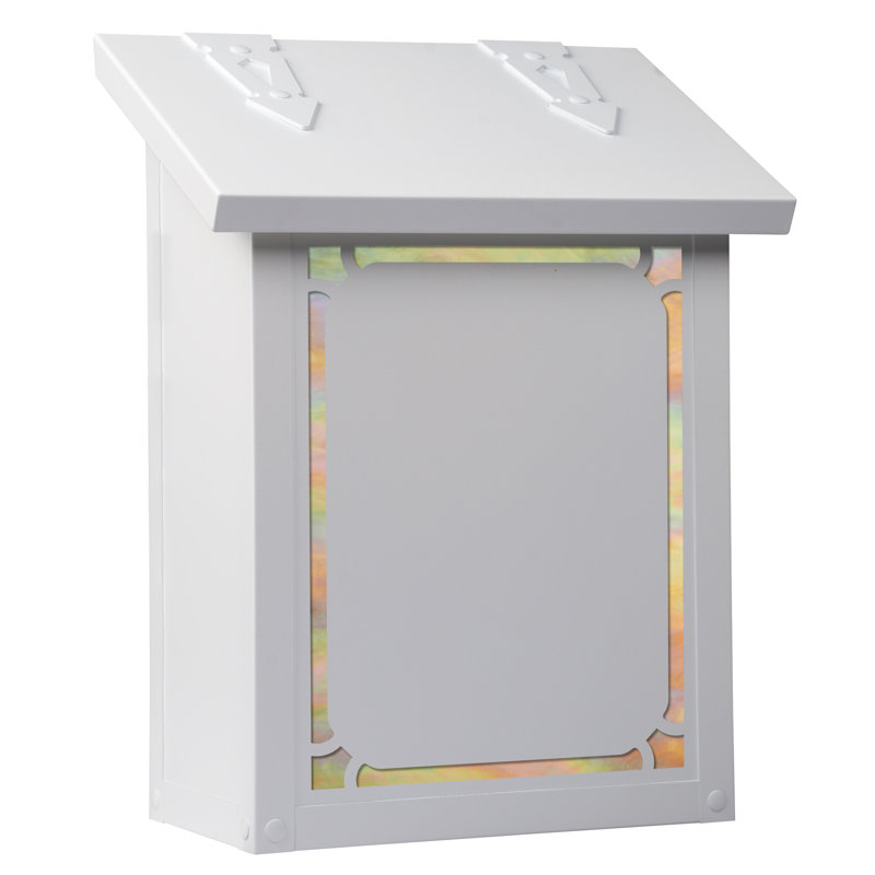 Monarch Metal Wall Mounted Mailbox, Satin White/Gold Iridescent