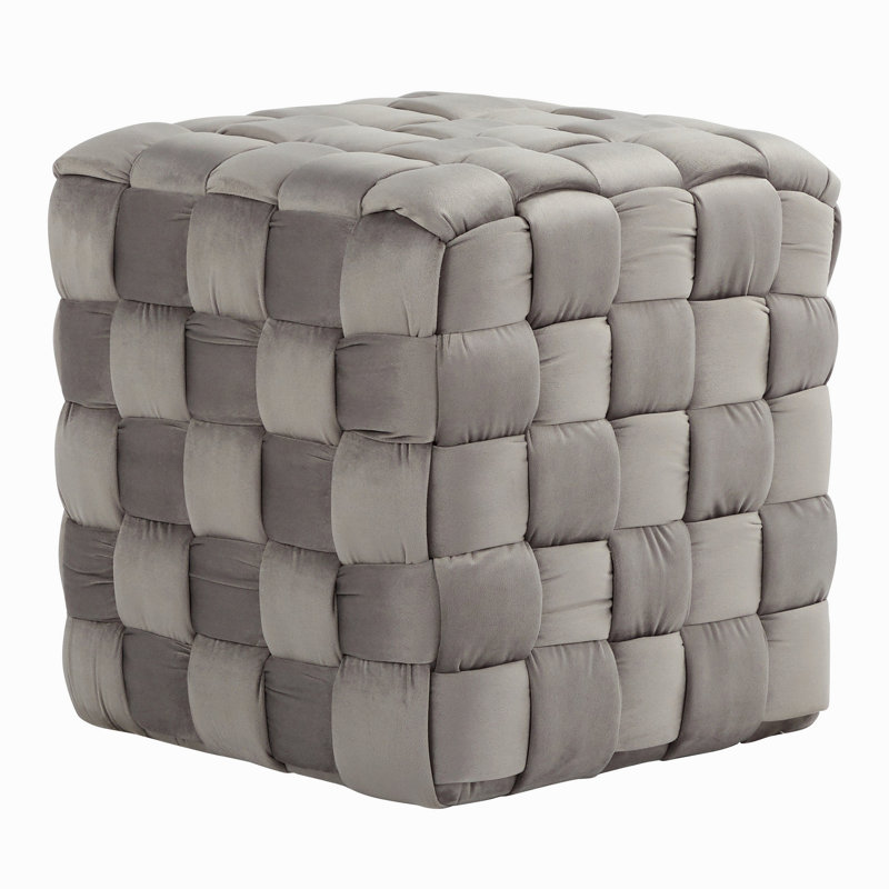 Square 16" Ottoman In Dark Grey Velvet, Gray