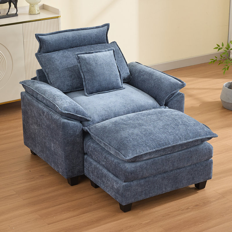 Fauteuil surdimensionné en chenille l 46 po avec repose-pieds, Bleu