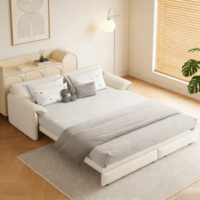 Queen Pull Out Sofa Bed, 3-In-1 Convertible Sleeper Sofa With Side Storage, For Living Room & Bedroom