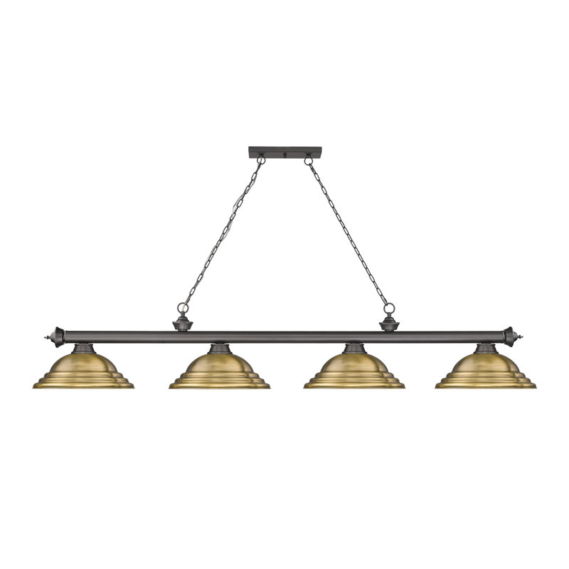 Bronze and Rubbed Brass 4-Light Billiard Pendant with Glass Shades