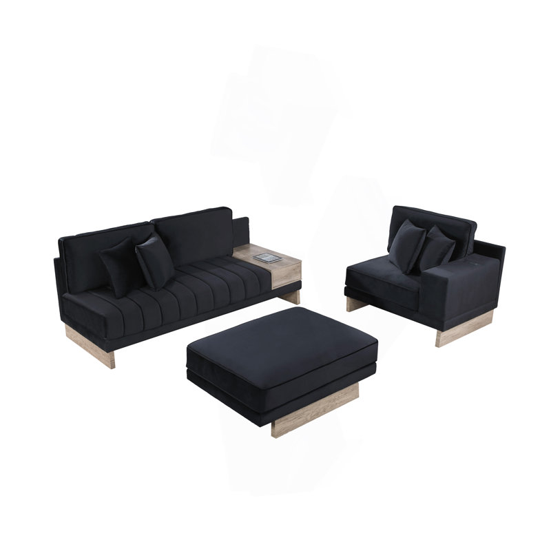 122.5"W Black Velvet Reversible Sectional Sofa Ottoman With Storage Compartment