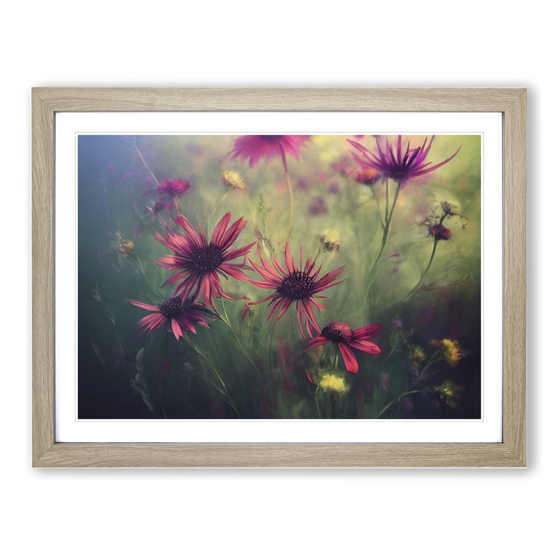 Mesmerising Wildflowers Floral 1 Piece Single Picture Frame Painting, 46cm H x 64cm W x 2cm D, Oak