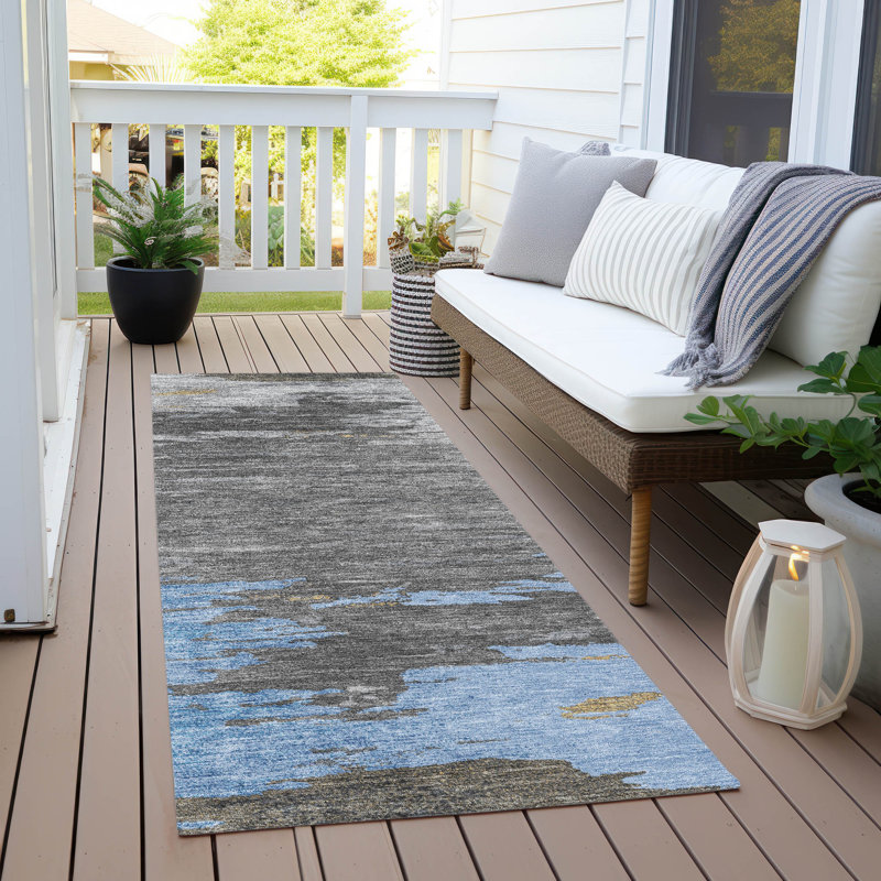 Machine Washable Indoor/Outdoor Xhevrie Denim Rug, Runner 2'3" x 7'6"