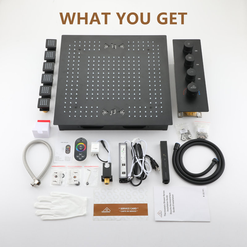 Matte Black Large Square LED Rainfall Shower System with Handheld