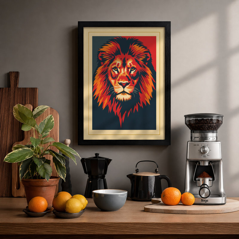 Regal Lion Retro - Framed Print, A3 - 42.0 x 29.7 cm, Black