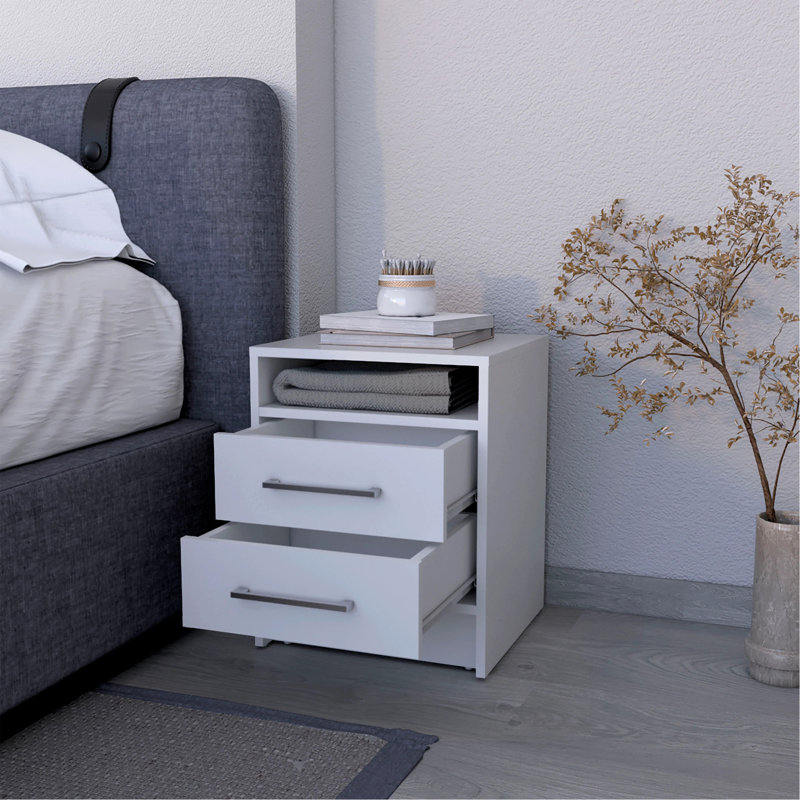 Table de chevet 2 tiroirs, Blanc