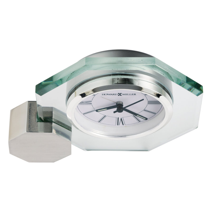 Legend Modern & Contemporary Analog Quartz movement / Crystal Tabletop Clock with Alarm, Solid Brushed Silver