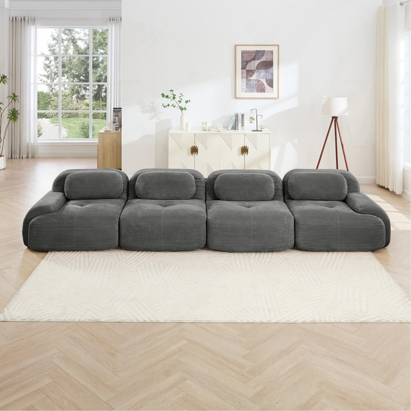 Canapé ergonomique gris à 4 places en velours côtelé