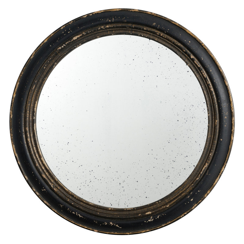 23.5" Wall Mirror With Wooden Black Frame, Antique Classic Grace For Living Area, Entrance, Bathroom, Office In Touch Room, Foyer, Bath,