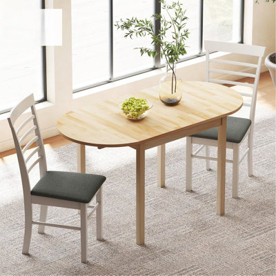 Solid Wood Folding Dining Table, Drop Leaf Kichen Dining Room Desk for Small Spaces, Small Kitchen, Expandable Folding Round Table for Home, Apartment,Office, Natural