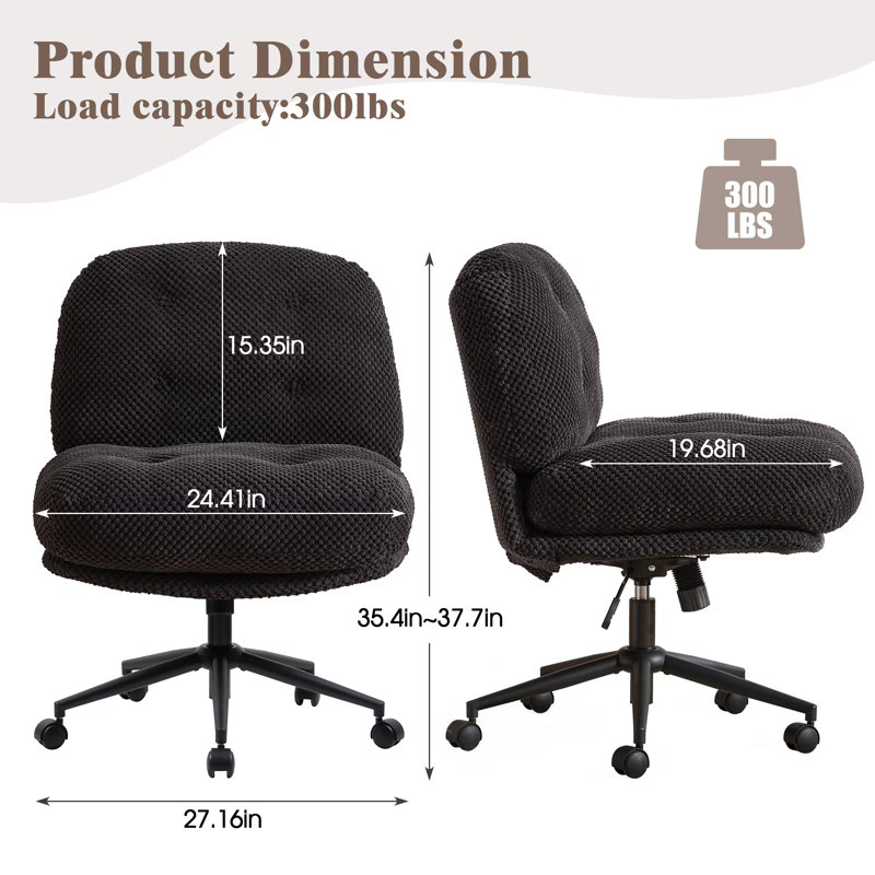 Cross Legged Office Chair On Wheels Adjustable Swivel Wider & Thickened, Black