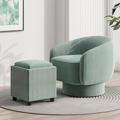 Leticha Velvet Swivel Barrel Chair with Ottoman