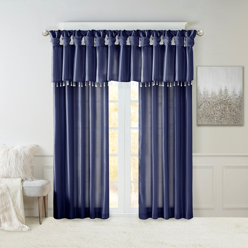 Twisted tape lined curtain panel, Navy, 50" W x 108" L