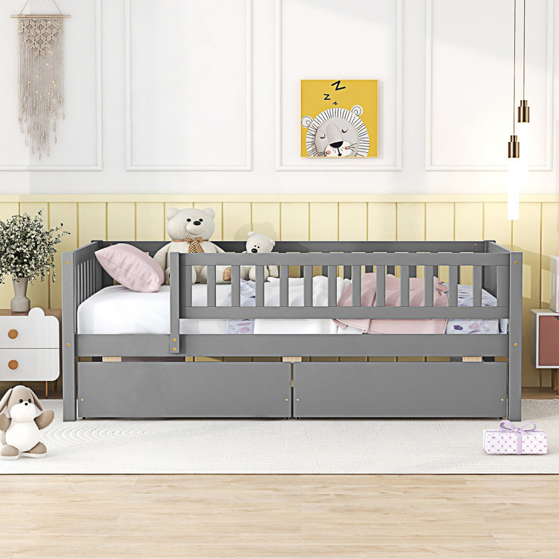 Twin Size Daybed With Two Drawers, Day Bed, Gray