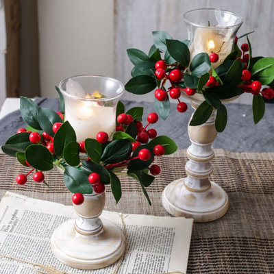 2pcs Artificial Berries Candle Rings Wreath, Christmas Candle Rings Wreath for Candles & Candleholders, Xmas Candlerings for Pillar Candle Holiday Party Mantle Home Table Decor Christmas Decorations