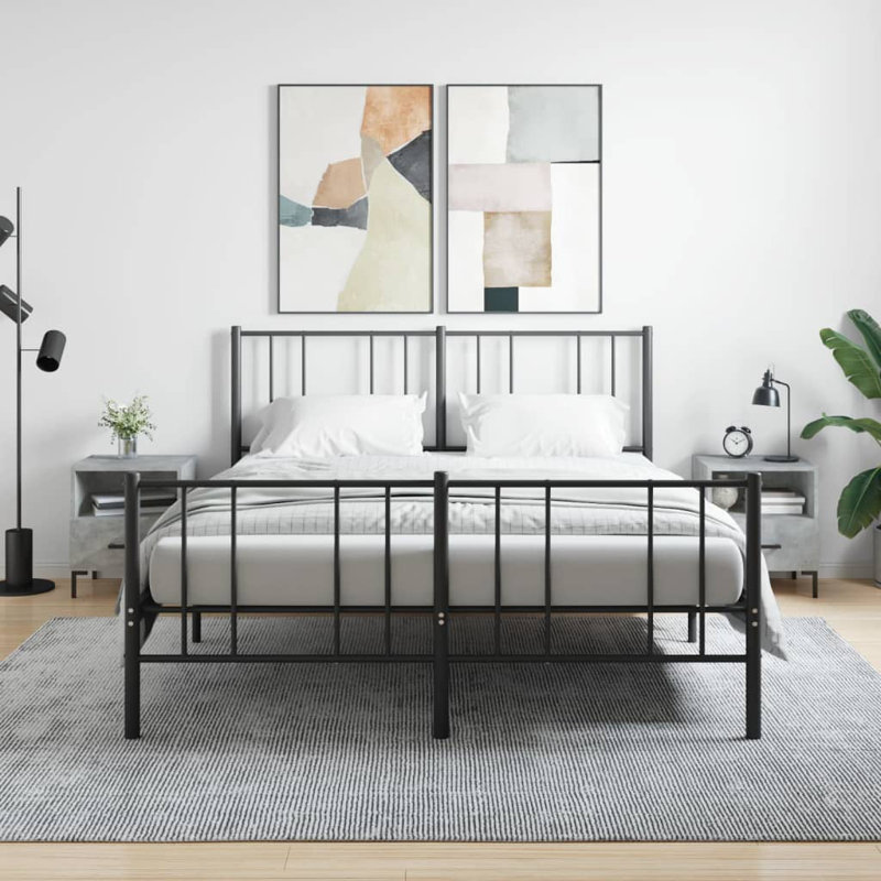 Aaeryn 40cm W Iron Bedside Table, Concrete Grey