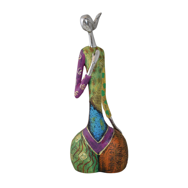 Statue Wat Wat, femme colorée avec la main sur le cœur, taille: 6 po x 3 po x H 14 po