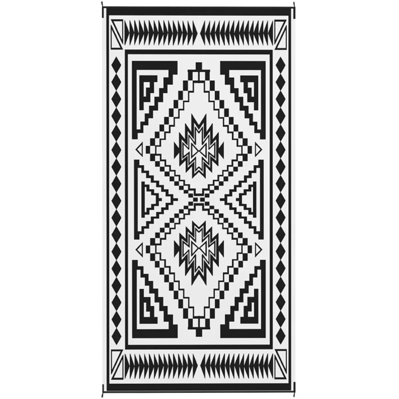 Tapis d'extérieur, tapis d'extérieur réversible, paille en plastique imperméable avec sac de transport, Noir / blanc
