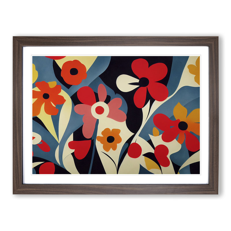 Evolving Abstract Flowers - Framed Print, 46cm H x 64cm W x 2cm D, Walnut