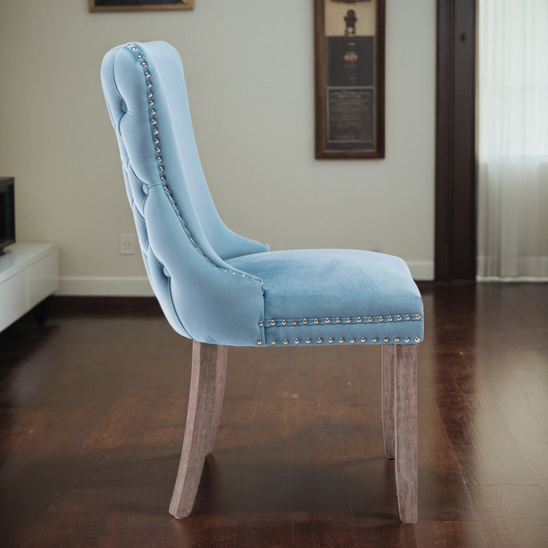 Meritxell Tufted Velvet Upholstered Back Parsons Chair Dining Chair(Set of 2), Blue, 6, Black