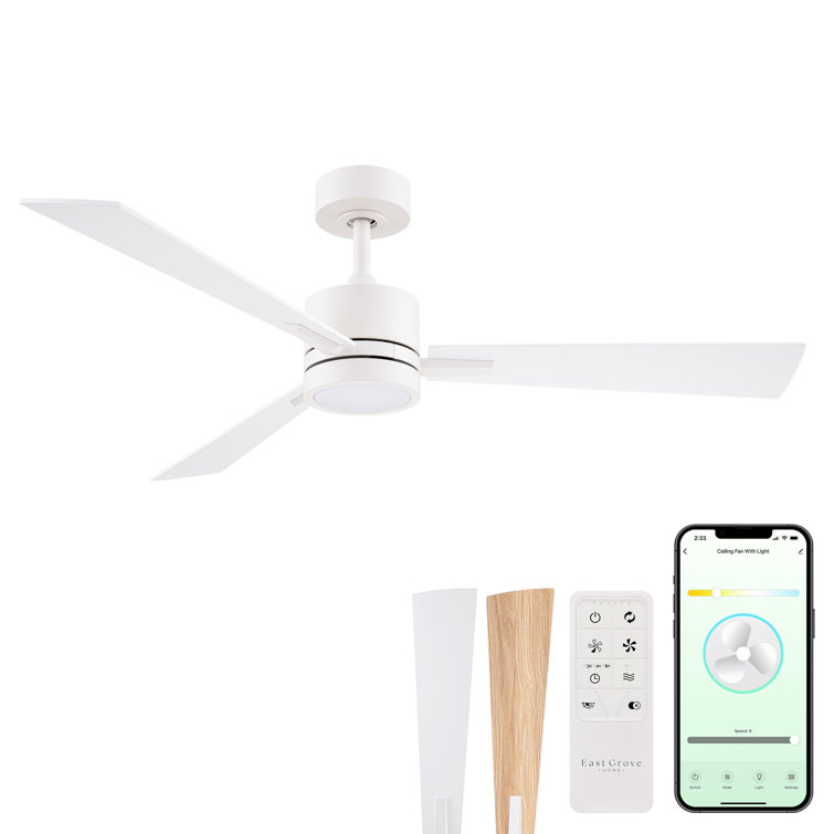 Bali Smart 5-Blade 52in Ceiling Fan 2700K-6000K CCT Selectable LED Light Kit with Remote Control and Hardware with Reversible Blades in Weathered Wood or Works With iOS or Android App