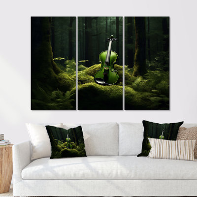 Violon verdure dans la forêt III - ensemble d'art mural musical