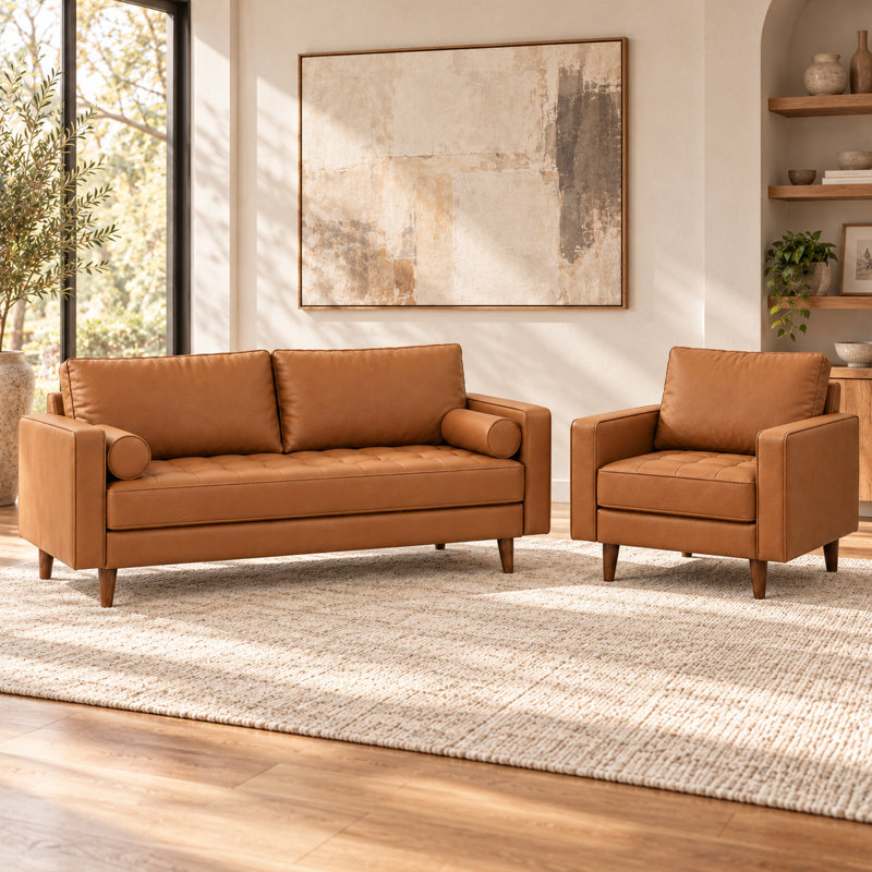 Canapé à accoudoirs carrés en cuir Bridgeview, Brown Faux Leather