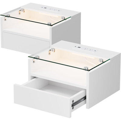 Ensemble de tables de chevet flottantes Carlette avec station de charge Carlette