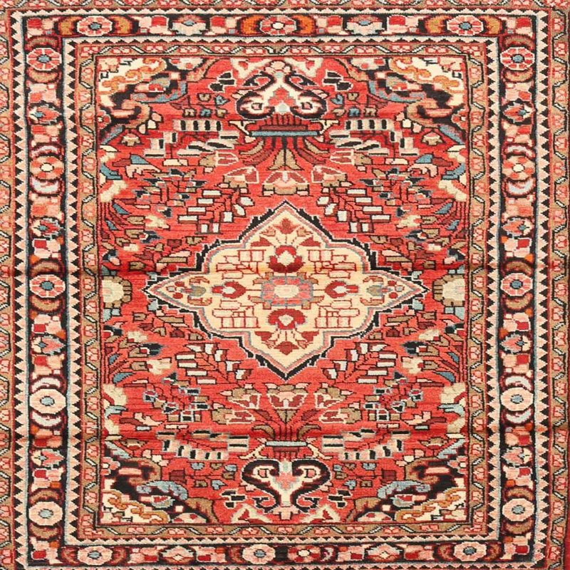 Tapis traditionnel rouge / noir Udy, Rond 5 pi