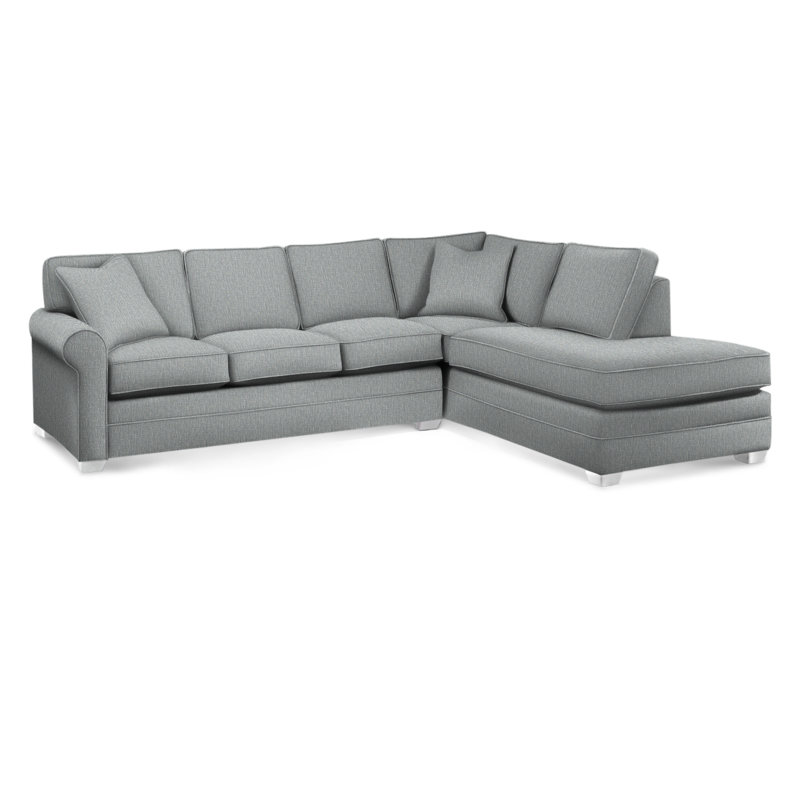 Bedford Upholstered Sectional, Frost White Finish, Light Blue Performance Fabric; 0851-55, Right Hand Facing