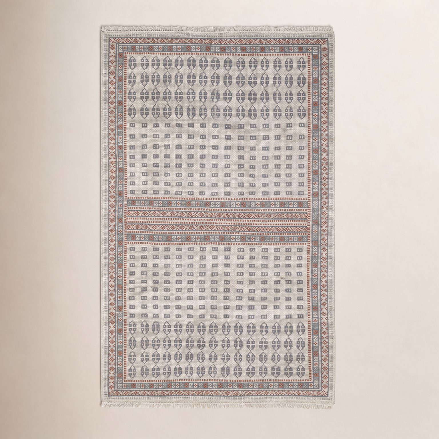 Ivory Brown Hand-Knotted Wool Rug, Rectange 5' x 8'
