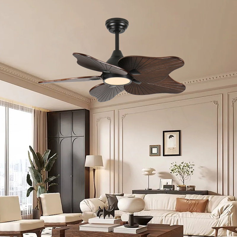 44-Inch Ceiling Fan With Light, 5 Solid Wood Blades, DC Motor, APP & Remote Control, Dimmable Full-Spectrum LED, Reversible Airflow, For 15X15 Ft Living Room Bedroom, Works On Sloped Ceilings (Less Than15°)