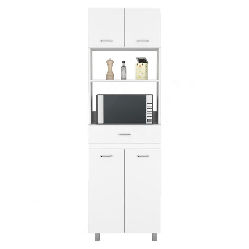 Armoire micro-ondes à deux portes, un tiroir, une tablette pour micro-ondes, blanc
