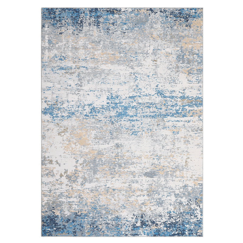Rectangle Floral Area Rug, Gray blue, 80*150cm