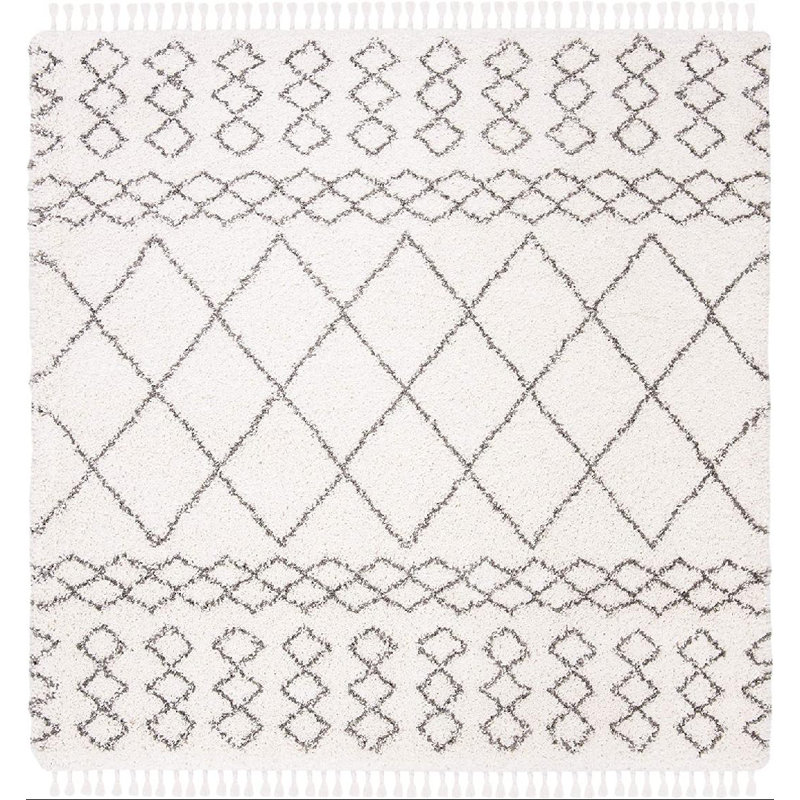 ImraanMoroccan Fringe Shag Performance Geometric Rug, Square 6'7"