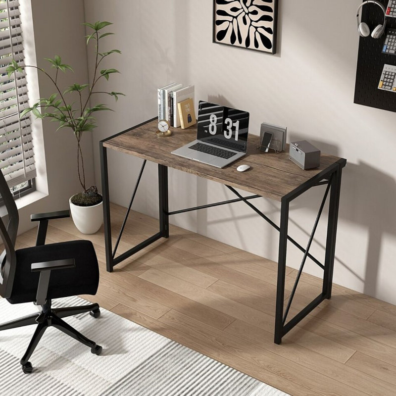 Matys Rectangle Folding Writing Desk, Brown, 75 H x 100 W x 40 D cm