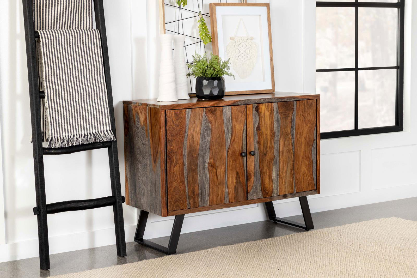 17 Stories Mathis Sheesham Grey Sled Base Accent Cabinet - Wayfair Canada