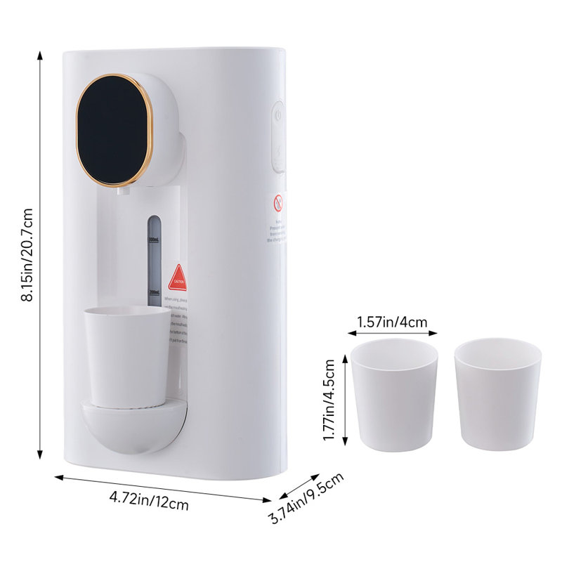 Rechargeable Wall-Mounted Automatic Mouthwash Dispenser with 2 Magnetic Cups, White