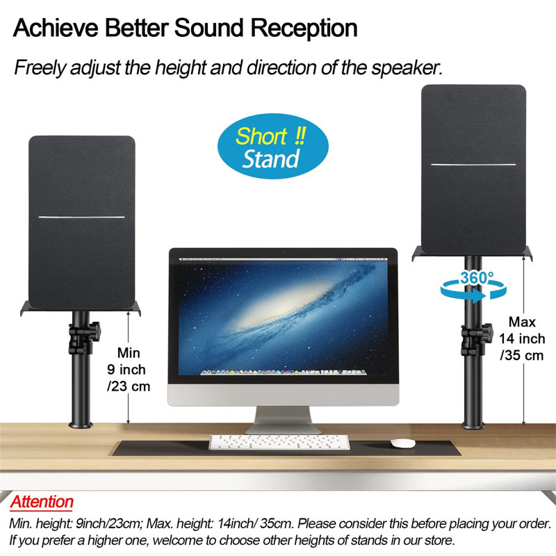 Set Of 2 Desktop Clamp Speaker Stands Short Studio Monitor Stands Height Adjustable