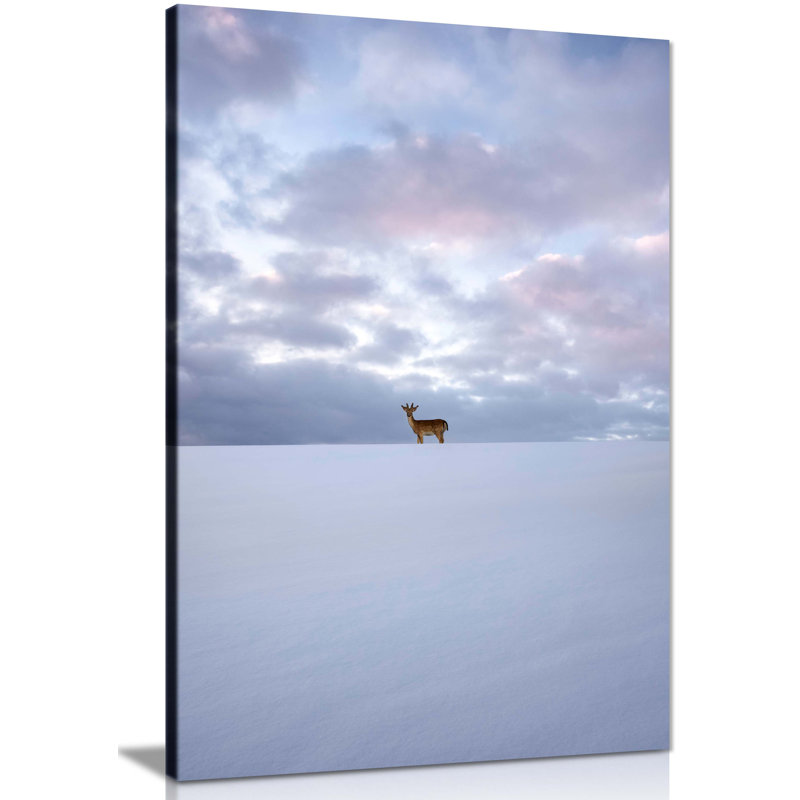 Alone Deer In Winter And Sea Of Clouds - Wrapped Canvas Print, 91cm H x 61cm W x 1.8cm D